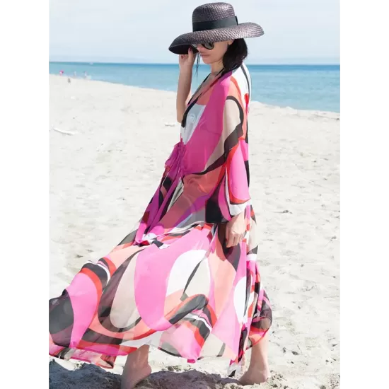 Chiffon Printed Loose Thin Cardigan Vacation Cover-Up Swimwear Chiffon Printed Loose Thin Cardigan Vacation Cover-Up Swimwear