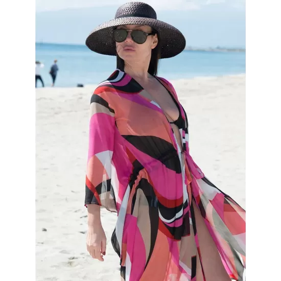 Chiffon Printed Loose Thin Cardigan Vacation Cover-Up Swimwear Chiffon Printed Loose Thin Cardigan Vacation Cover-Up Swimwear