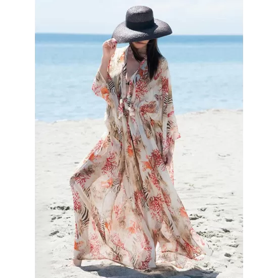 Chiffon Printed Loose Thin Cardigan Vacation Cover-Up Swimwear Chiffon Printed Loose Thin Cardigan Vacation Cover-Up Swimwear