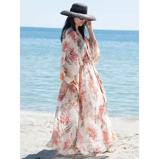 Chiffon Printed Loose Thin Cardigan Vacation Cover-Up Swimwear Chiffon Printed Loose Thin Cardigan Vacation Cover-Up Swimwear