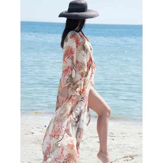 Chiffon Printed Loose Thin Cardigan Vacation Cover-Up Swimwear Chiffon Printed Loose Thin Cardigan Vacation Cover-Up Swimwear
