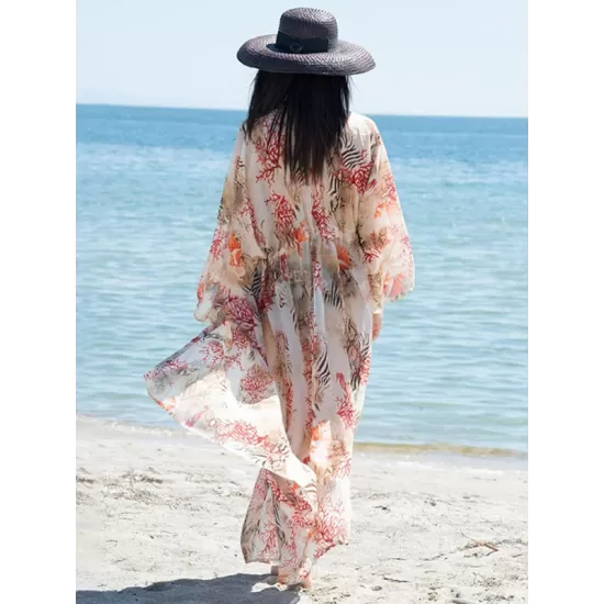 Chiffon Printed Loose Thin Cardigan Vacation Cover-Up Swimwear Chiffon Printed Loose Thin Cardigan Vacation Cover-Up Swimwear