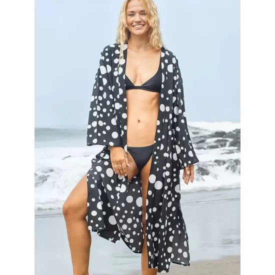 Polka-Dot Print Loose Cardigan Beach Cover-Up Swimwear Polka-Dot Print Loose Cardigan Beach Cover-Up Swimwear