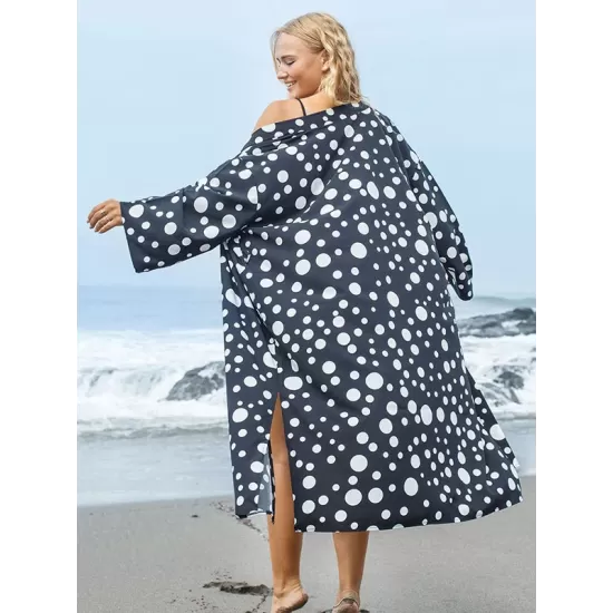 Polka-Dot Print Loose Cardigan Beach Cover-Up Swimwear Polka-Dot Print Loose Cardigan Beach Cover-Up Swimwear