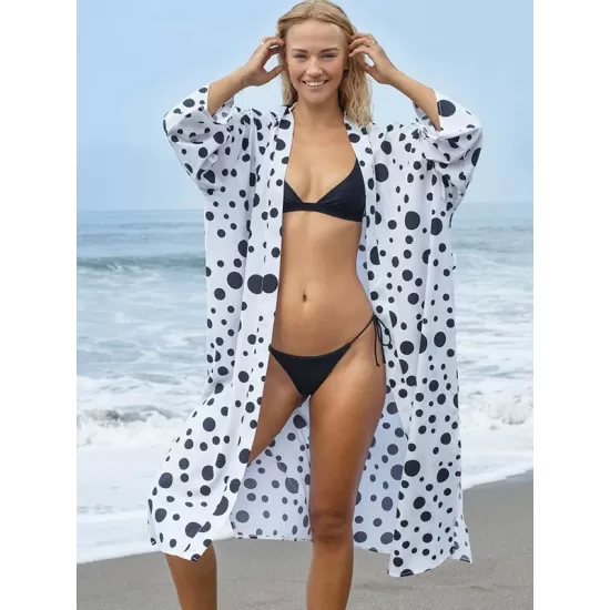 Polka-Dot Print Loose Cardigan Beach Cover-Up Swimwear Polka-Dot Print Loose Cardigan Beach Cover-Up Swimwear