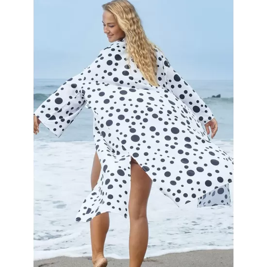 Polka-Dot Print Loose Cardigan Beach Cover-Up Swimwear Polka-Dot Print Loose Cardigan Beach Cover-Up Swimwear