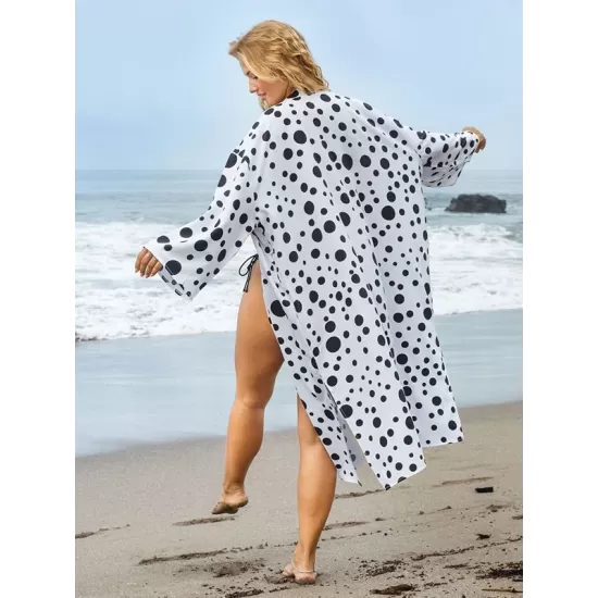 Polka-Dot Print Loose Cardigan Beach Cover-Up Swimwear Polka-Dot Print Loose Cardigan Beach Cover-Up Swimwear