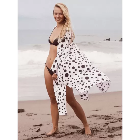 Polka-Dot Print Loose Cardigan Beach Cover-Up Swimwear Polka-Dot Print Loose Cardigan Beach Cover-Up Swimwear