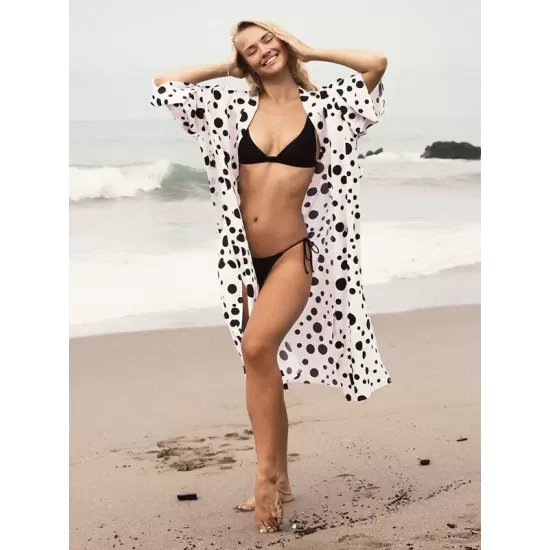 Polka-Dot Print Loose Cardigan Beach Cover-Up Swimwear Polka-Dot Print Loose Cardigan Beach Cover-Up Swimwear