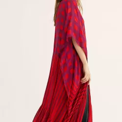Plaid Chiffon Long-Sleeves Cover-Up Swimwear