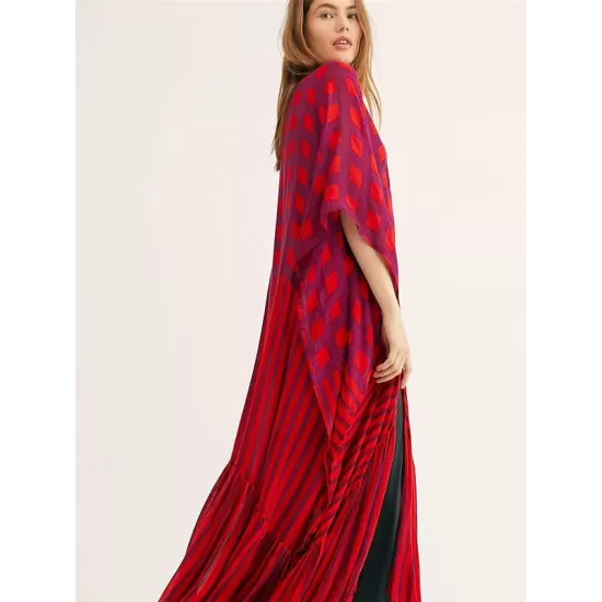 Plaid Chiffon Long-Sleeves Cover-Up Swimwear Plaid Chiffon Long-Sleeves Cover-Up Swimwear