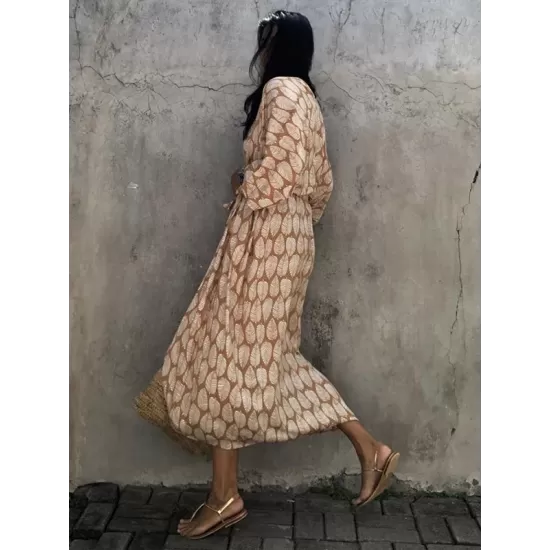 Leaves Printed Cardigan Half-Sleeves Cover-Up Swimwear Leaves Printed Cardigan Half-Sleeves Cover-Up Swimwear