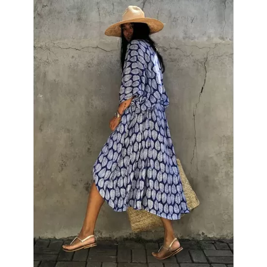 Leaves Printed Cardigan Half-Sleeves Cover-Up Swimwear Leaves Printed Cardigan Half-Sleeves Cover-Up Swimwear