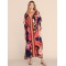 Short Sleeve Floral V-Neck Long Gown Cover-Up Swimwear