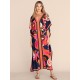 Short Sleeve Floral V-Neck Long Gown Cover-Up Swimwear Short Sleeve Floral V-Neck Long Gown Cover-Up Swimwear