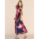 Short Sleeve Floral V-Neck Long Gown Cover-Up Swimwear Short Sleeve Floral V-Neck Long Gown Cover-Up Swimwear