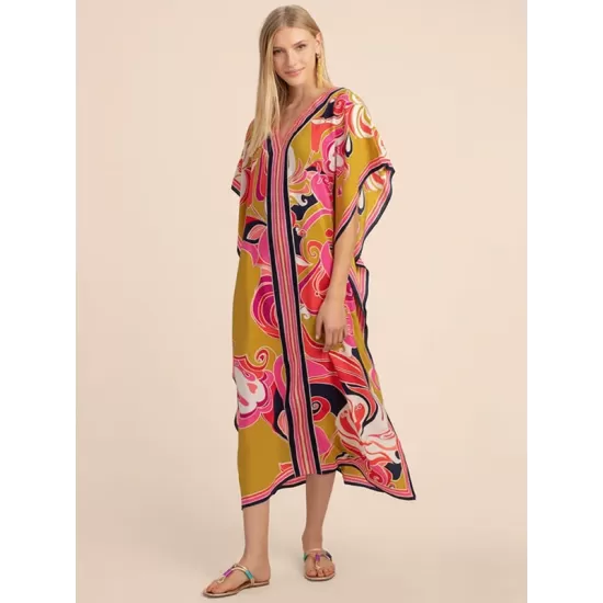 Short Sleeve Floral V-Neck Long Gown Cover-Up Swimwear Short Sleeve Floral V-Neck Long Gown Cover-Up Swimwear