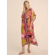 Short Sleeve Floral V-Neck Long Gown Cover-Up Swimwear Short Sleeve Floral V-Neck Long Gown Cover-Up Swimwear