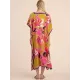 Short Sleeve Floral V-Neck Long Gown Cover-Up Swimwear Short Sleeve Floral V-Neck Long Gown Cover-Up Swimwear