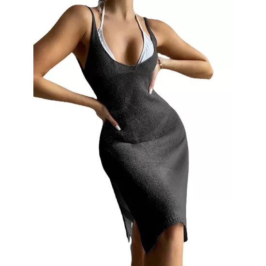 Solid Color Knitting Split-Side Cover-Up Solid Color Knitting Split-Side Cover-Up