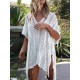 Loose Hollow Vacation Half Sleeve V Neck Beach Cover-Ups Loose Hollow Vacation Half Sleeve V Neck Beach Cover-Ups