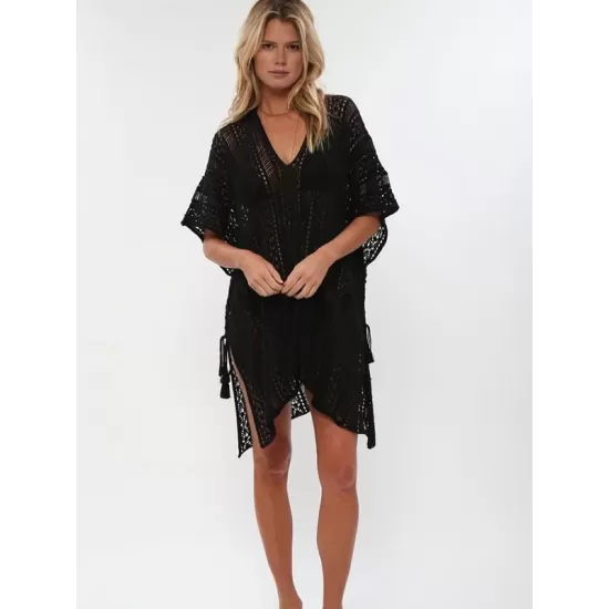 Loose Hollow Vacation Half Sleeve V Neck Beach Cover-Ups Loose Hollow Vacation Half Sleeve V Neck Beach Cover-Ups
