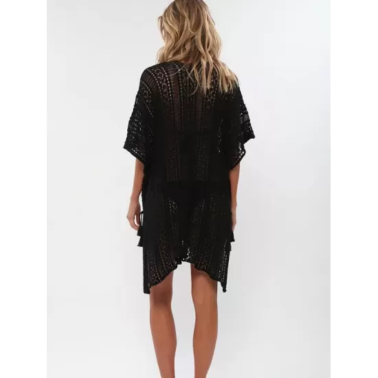 Loose Hollow Vacation Half Sleeve V Neck Beach Cover-Ups Loose Hollow Vacation Half Sleeve V Neck Beach Cover-Ups