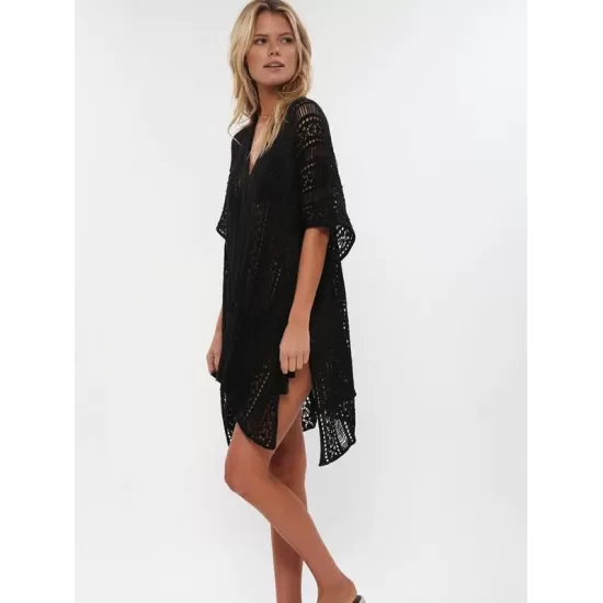 Loose Hollow Vacation Half Sleeve V Neck Beach Cover-Ups Loose Hollow Vacation Half Sleeve V Neck Beach Cover-Ups