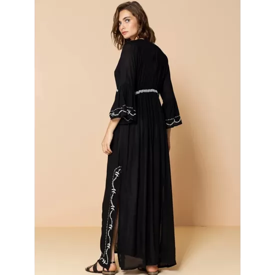 Embroidered And Lace-Up Long Sleeves Cover-Ups Tops Embroidered And Lace-Up Long Sleeves Cover-Ups Tops