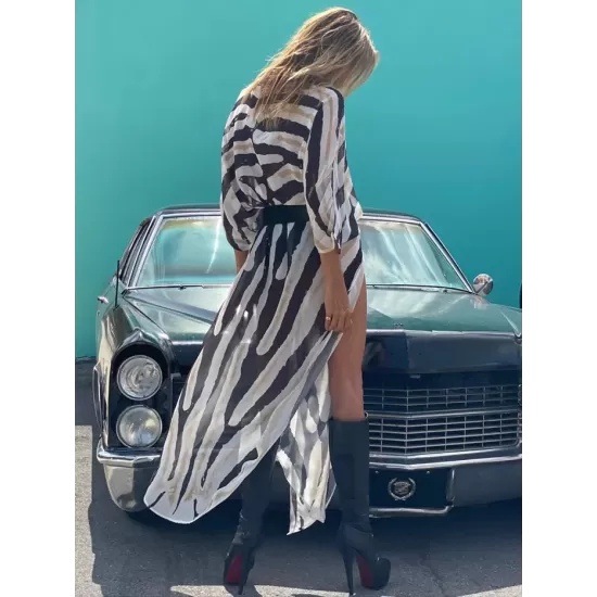 Sexy Zebra Pattern Half Sleeve Wide Belt Cover-Ups Tops Sexy Zebra Pattern Half Sleeve Wide Belt Cover-Ups Tops