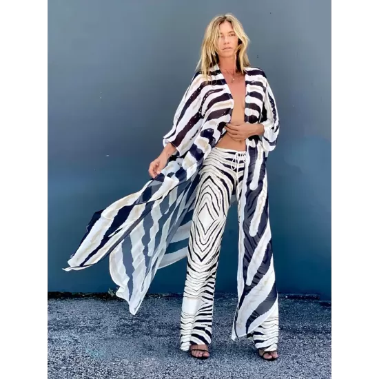 Sexy Zebra Pattern Half Sleeve Wide Belt Cover-Ups Tops Sexy Zebra Pattern Half Sleeve Wide Belt Cover-Ups Tops