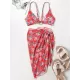 Three-Piece Floral Print Bandage Tie Side Bikini Swimwear Three-Piece Floral Print Bandage Tie Side Bikini Swimwear