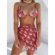 Three-Piece Floral Print Bandage Tie Side Bikini Swimwear Three-Piece Floral Print Bandage Tie Side Bikini Swimwear