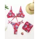 Three-Piece Floral Print Bandage Tie Side Bikini Swimwear Three-Piece Floral Print Bandage Tie Side Bikini Swimwear