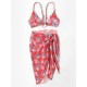 Three-Piece Floral Print Bandage Tie Side Bikini Swimwear Three-Piece Floral Print Bandage Tie Side Bikini Swimwear