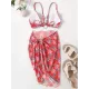 Three-Piece Floral Print Bandage Tie Side Bikini Swimwear Three-Piece Floral Print Bandage Tie Side Bikini Swimwear
