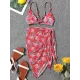 Three-Piece Floral Print Bandage Tie Side Bikini Swimwear Three-Piece Floral Print Bandage Tie Side Bikini Swimwear
