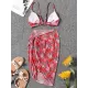 Three-Piece Floral Print Bandage Tie Side Bikini Swimwear Three-Piece Floral Print Bandage Tie Side Bikini Swimwear