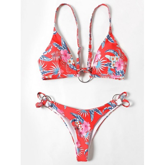 Three-Piece Floral Print Bandage Tie Side Bikini Swimwear Three-Piece Floral Print Bandage Tie Side Bikini Swimwear