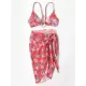 Three-Piece Floral Print Bandage Tie Side Bikini Swimwear Three-Piece Floral Print Bandage Tie Side Bikini Swimwear