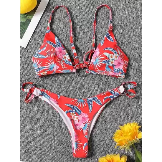 Three-Piece Floral Print Bandage Tie Side Bikini Swimwear Three-Piece Floral Print Bandage Tie Side Bikini Swimwear