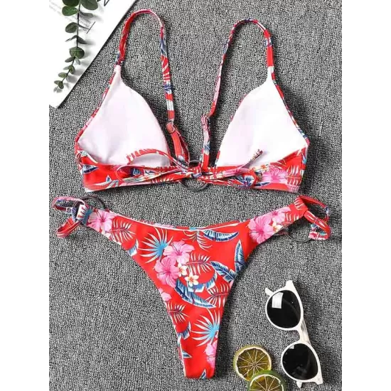 Three-Piece Floral Print Bandage Tie Side Bikini Swimwear Three-Piece Floral Print Bandage Tie Side Bikini Swimwear