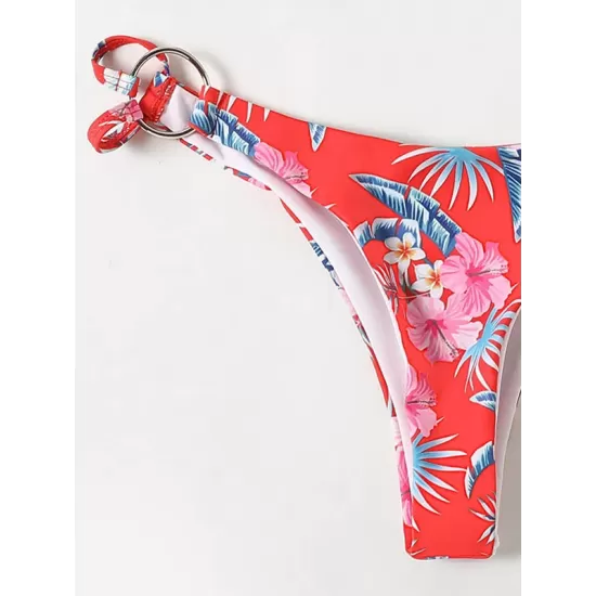 Three-Piece Floral Print Bandage Tie Side Bikini Swimwear Three-Piece Floral Print Bandage Tie Side Bikini Swimwear