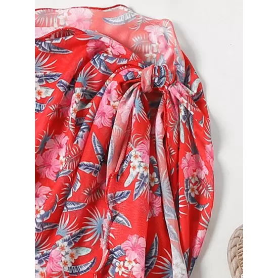 Three-Piece Floral Print Bandage Tie Side Bikini Swimwear Three-Piece Floral Print Bandage Tie Side Bikini Swimwear