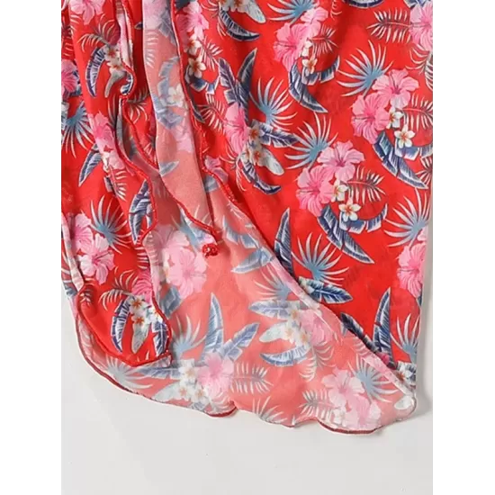 Three-Piece Floral Print Bandage Tie Side Bikini Swimwear Three-Piece Floral Print Bandage Tie Side Bikini Swimwear