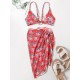 Three-Piece Floral Print Bandage Tie Side Bikini Swimwear Three-Piece Floral Print Bandage Tie Side Bikini Swimwear