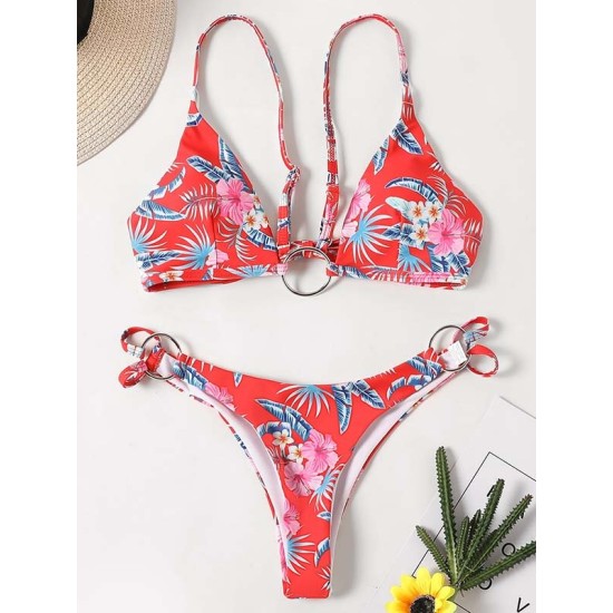 Three-Piece Floral Print Bandage Tie Side Bikini Swimwear Three-Piece Floral Print Bandage Tie Side Bikini Swimwear