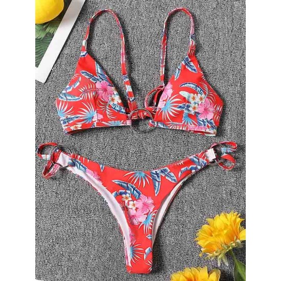 Three-Piece Floral Print Bandage Tie Side Bikini Swimwear Three-Piece Floral Print Bandage Tie Side Bikini Swimwear