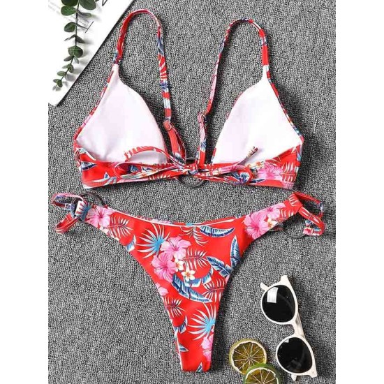 Three-Piece Floral Print Bandage Tie Side Bikini Swimwear Three-Piece Floral Print Bandage Tie Side Bikini Swimwear