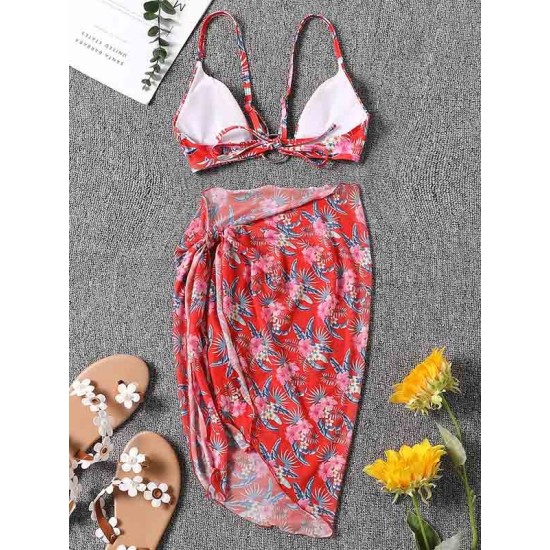 Three-Piece Floral Print Bandage Tie Side Bikini Swimwear Three-Piece Floral Print Bandage Tie Side Bikini Swimwear